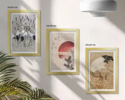 3-piece wall art set featuring Japanese crane landscape illustrations in Japandi style