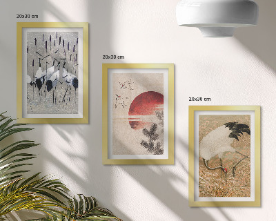 3-piece wall art set Japanese crane illustrations landscape japandi