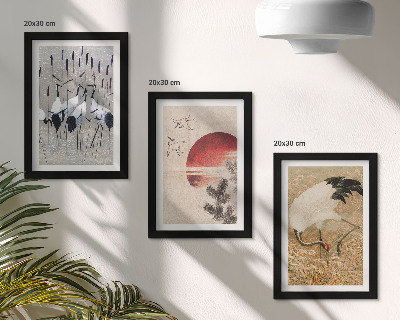 3-piece wall art set Japanese crane illustrations landscape japandi