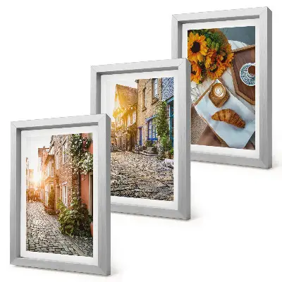 Photo frame wall featuring charming streets with coffee and sunflowers