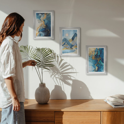 Photo frame wall Blue mountains with abstract pattern elements
