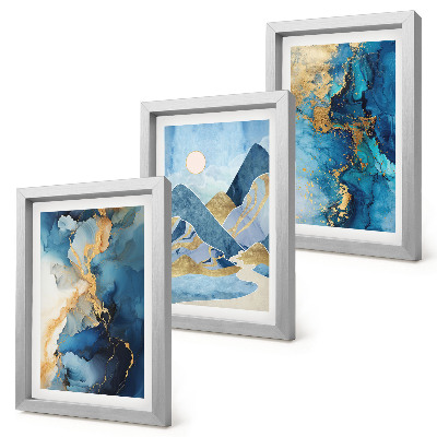 Photo frame wall Blue mountains with abstract pattern elements