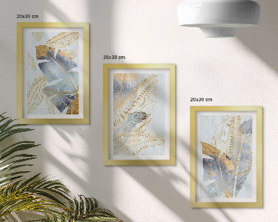 3-piece wall art set Leaves in shades of blue and beige on a light background