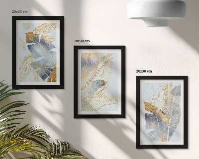 3-piece wall art set Leaves in shades of blue and beige on a light background