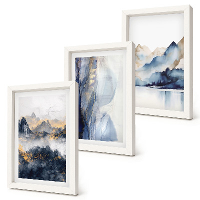 Photo frame wall Mountain landscapes with blue and gray tones