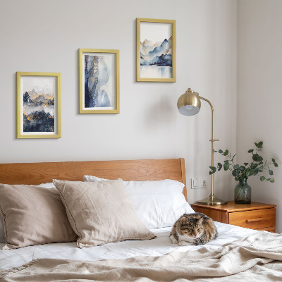 Photo frame wall Mountain landscapes with blue and gray tones