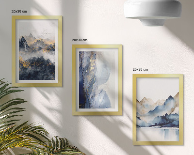 Photo frame wall Mountain landscapes with blue and gray tones