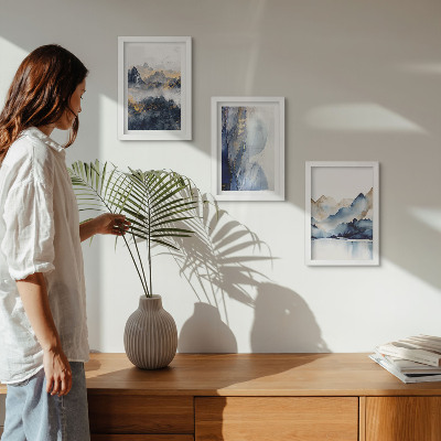 Photo frame wall Mountain landscapes with blue and gray tones