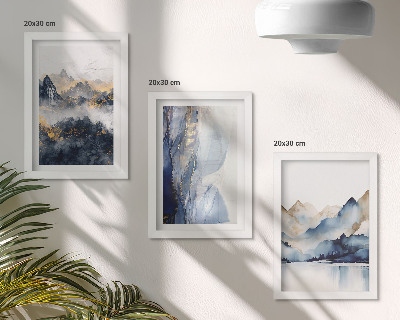 Photo frame wall Mountain landscapes with blue and gray tones