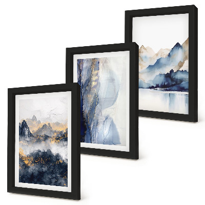 Photo frame wall Mountain landscapes with blue and gray tones