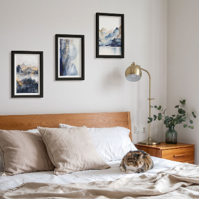 Photo frame wall Mountain landscapes with blue and gray tones