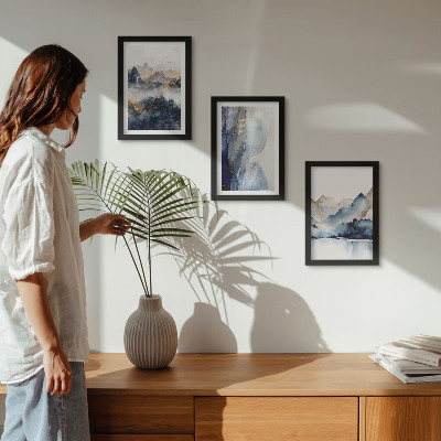 Photo frame wall Mountain landscapes with blue and gray tones