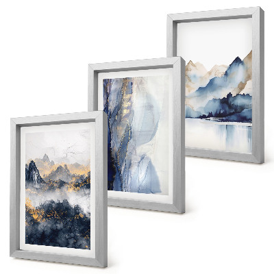 Photo frame wall Mountain landscapes with blue and gray tones