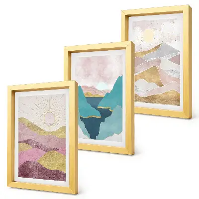 3-piece abstract mountain and sun wall art set abstract landscapes depicting mountains and sun