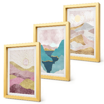 3-piece wall art set Abstract landscapes with mountains and sun