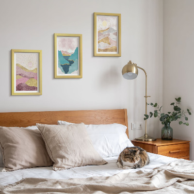 3-piece wall art set Abstract landscapes with mountains and sun