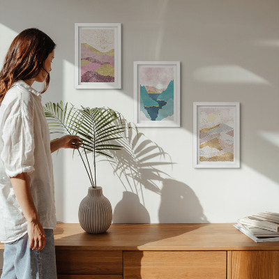 3-piece wall art set Abstract landscapes with mountains and sun