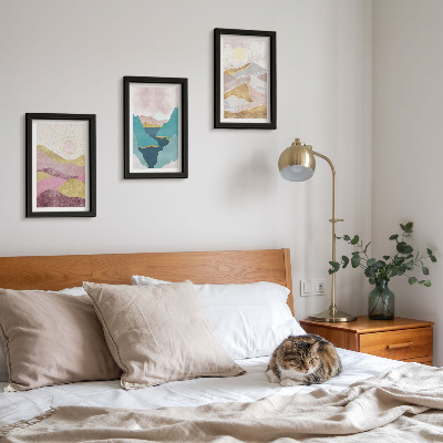 3-piece wall art set Abstract landscapes with mountains and sun