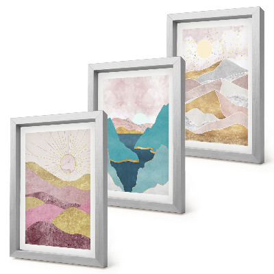3-piece wall art set Abstract landscapes with mountains and sun