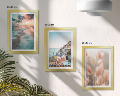 Photo frame wall Sea view sunset colorful houses flowers