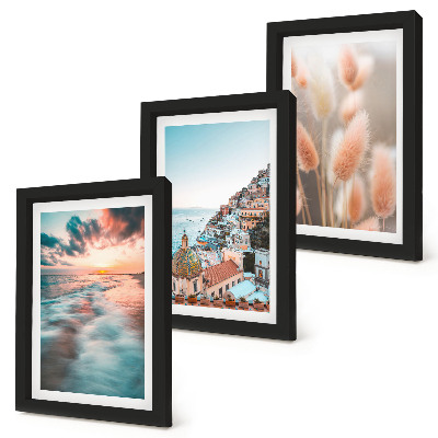 Photo frame wall Sea view sunset colorful houses flowers