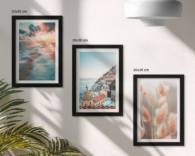 Photo frame wall Sea view sunset colorful houses flowers