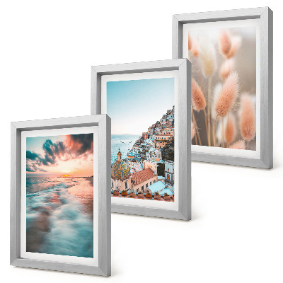 Photo frame wall Sea view sunset colorful houses flowers