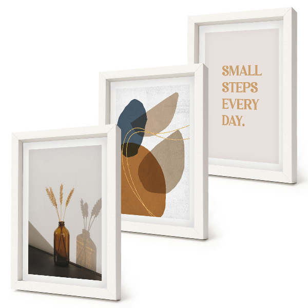 Framed triptych Abstract shapes and natural accents included
