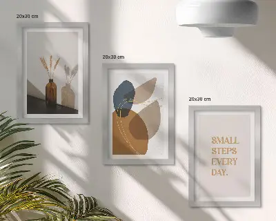 Abstract shapes and natural accent triptych framed wall art set