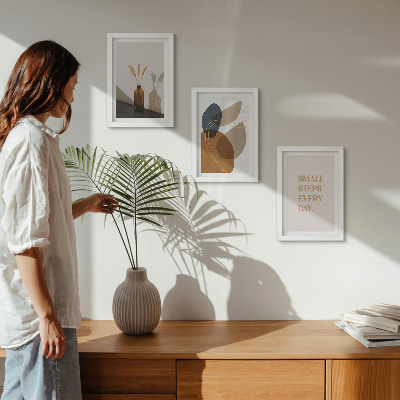 Framed triptych Abstract shapes and natural accents included