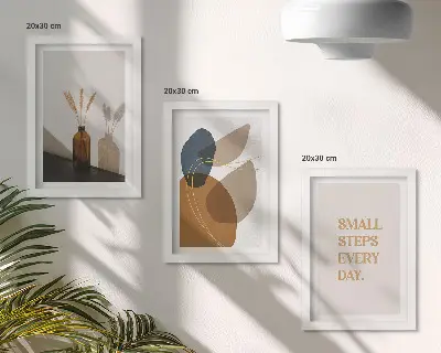 Abstract shapes and natural accent triptych framed wall art set