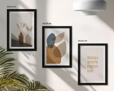 Abstract shapes and natural accent triptych framed wall art set