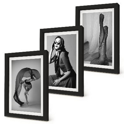Framed triptych Stylish black and white portraits of women in elegant poses