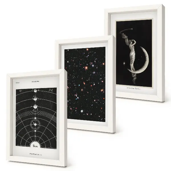 Solar system galaxy wall art set 3-piece canvas print with moon and night sky design