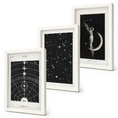 Solar system galaxy wall art set 3-piece canvas print with moon and night sky design