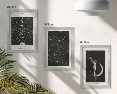 Solar system galaxy wall art set 3-piece canvas print with moon and night sky design