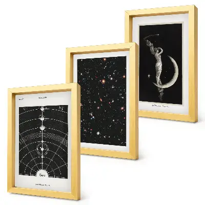 Solar system galaxy wall art set 3-piece canvas print with moon and night sky design
