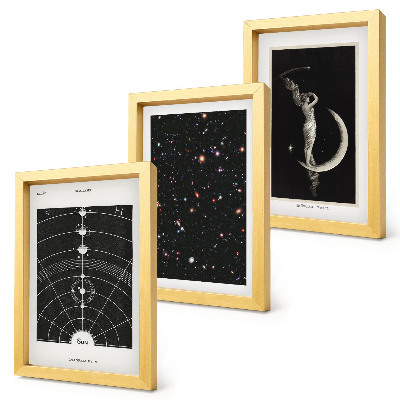 3-piece wall art set Solar system galaxy night figure on the moon