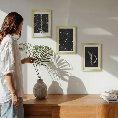 Solar system galaxy wall art set 3-piece canvas print with moon and night sky design