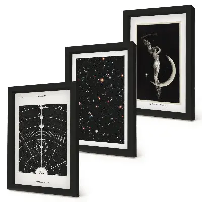 Solar system galaxy wall art set 3-piece canvas print with moon and night sky design