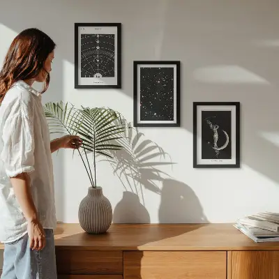 Solar system galaxy wall art set 3-piece canvas print with moon and night sky design