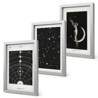 Solar system galaxy wall art set 3-piece canvas print with moon and night sky design