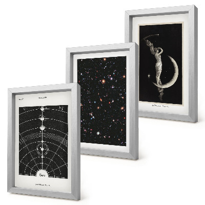 3-piece wall art set Solar system galaxy night figure on the moon