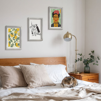 Photo frame wall Lemons slogan about wine portrait of Frida Kahlo