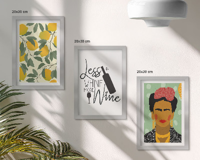 Photo frame wall Lemons slogan about wine portrait of Frida Kahlo