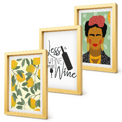 Photo frame wall Lemons slogan about wine portrait of Frida Kahlo