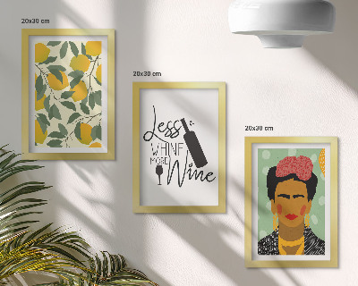 Photo frame wall Lemons slogan about wine portrait of Frida Kahlo
