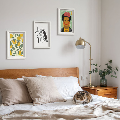 Photo frame wall Lemons slogan about wine portrait of Frida Kahlo