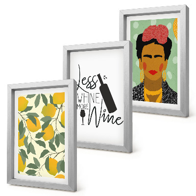 Photo frame wall Lemons slogan about wine portrait of Frida Kahlo