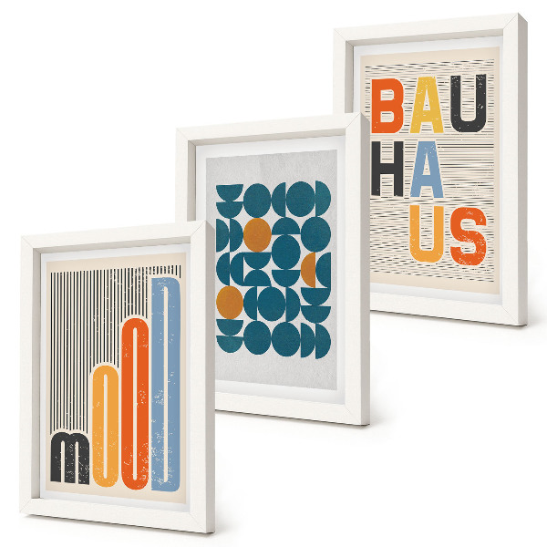 Framed triptych Geometric patterns posters Bauhaus style